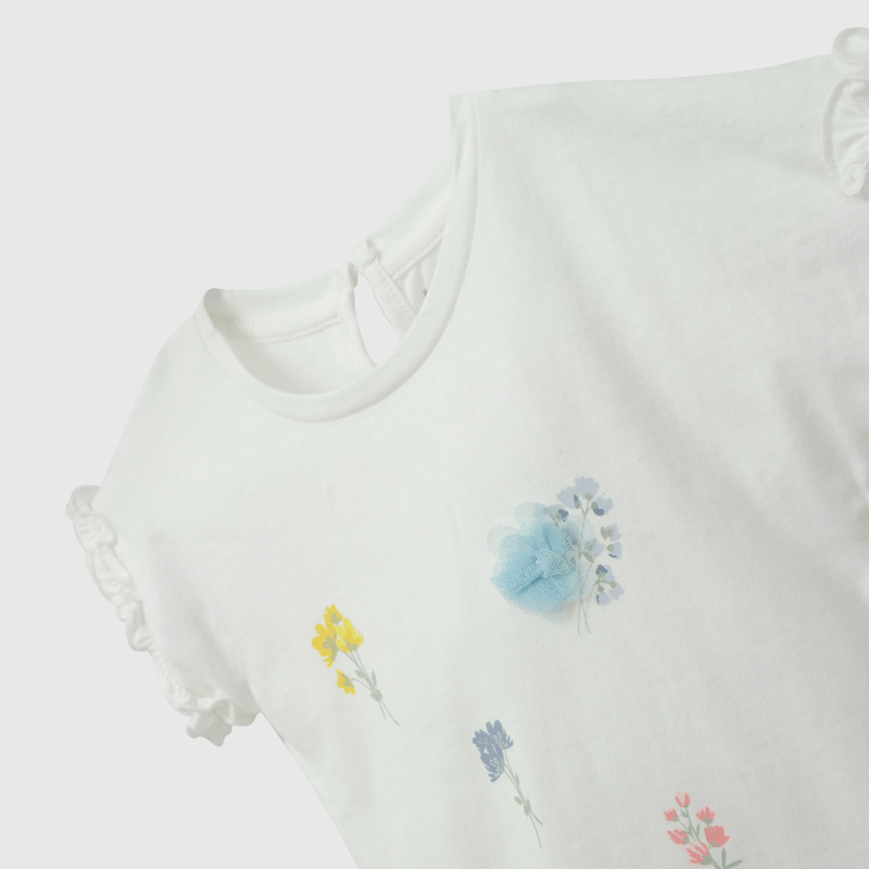 Polera Blanca Flores de Niña Infantil talla 3/6 M a 24m/36 M