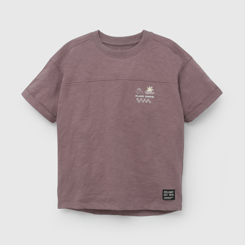 Polera Morada Estampado en la Espalda Niño talla 3 a 12 Años