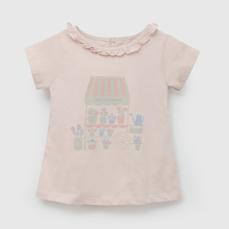 Polera Rosada Carrito Flores de Niña talla 3/6 M a 24m/36 M