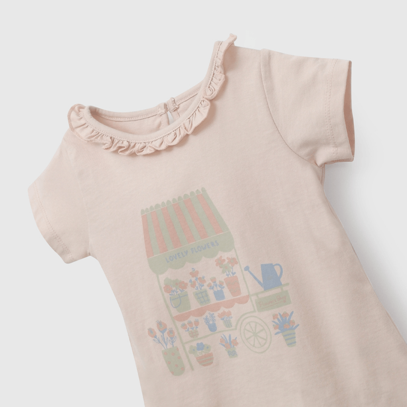 Polera Rosada Carrito Flores de Niña talla 3/6 M a 24m/36 M