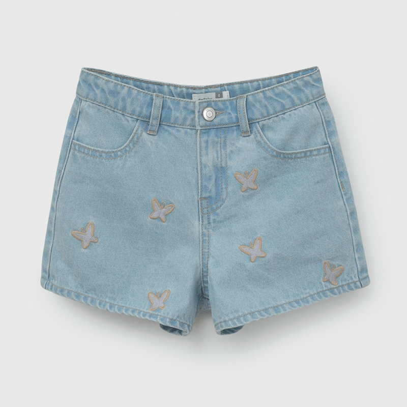 Short Flores Celeste Bordado de Niña talla 3 a 12 Años