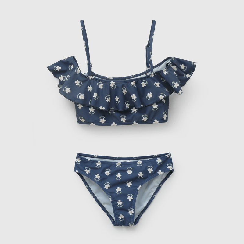 Bikini Azul Flores de Niña talla 3 a 12 añoss