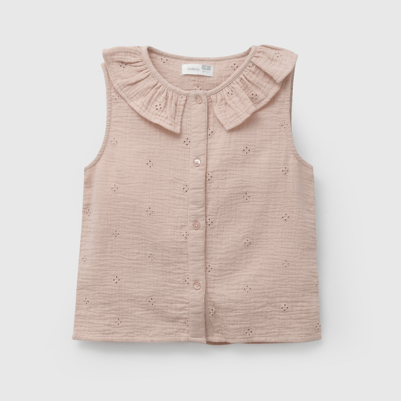 Blusa Rosada Bambula Bordada de Niña talla 3 a 12 añoss