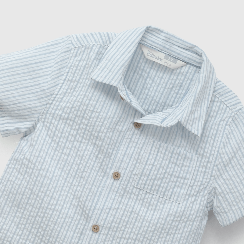 Camisa Celeste Rayada De Niño Infantil talla 3/6 M a 24m/36 M