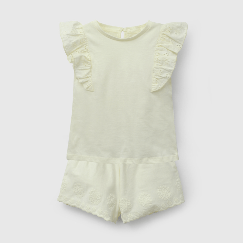 Conjunto Amarillo Short Y Polera de Niña Infantil talla 3/6 M a 24m/36 M