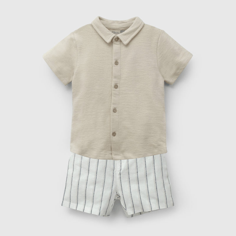 Conjunto Beige Camisa Y Short De Niño Infantil talla 3/6 M a 24m/36 M