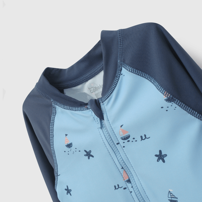 Enterito Playa UV Celeste Navy De Niño Infantil talla 3/6 M a 24m/36 M