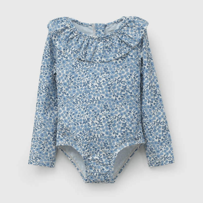 Enterito Playa UV Con Flores de Niña Elasticado talla 3/6 M a 24m/36 M