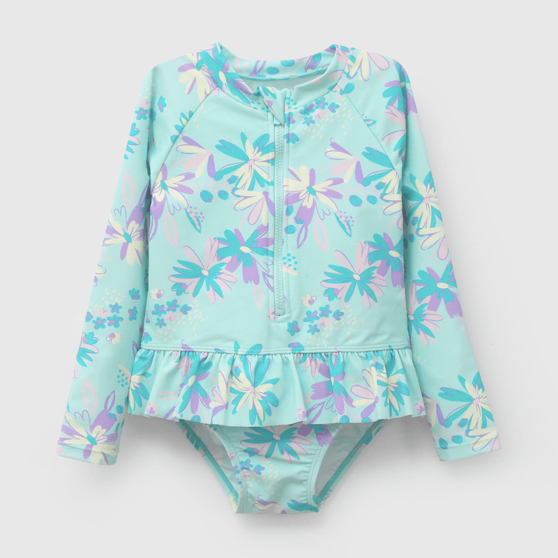 Enterito Playa UV Flores Verde  de Niña Infantil talla 3/6 M a 24m/36 M