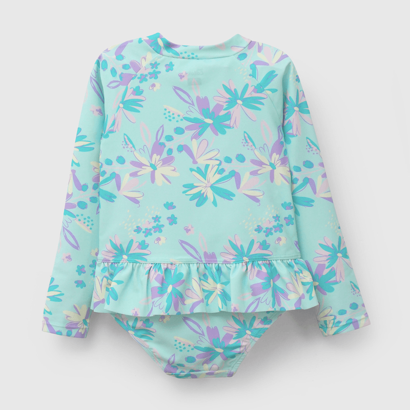 Enterito Playa UV Flores Verde  de Niña Infantil talla 3/6 M a 24m/36 M