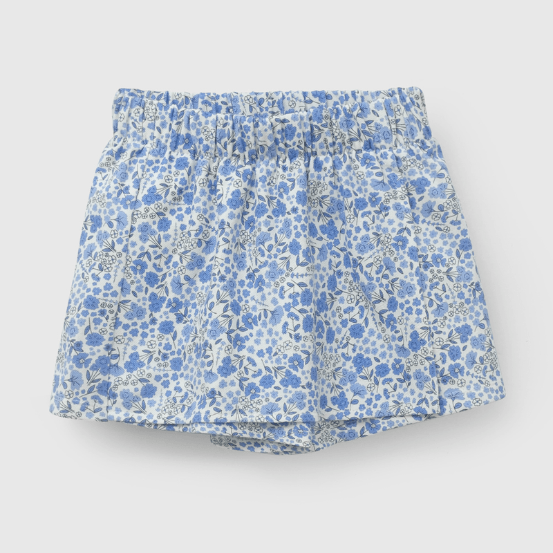 Falda Short Celeste  Flores de Niña talla 3 a 12 añoss