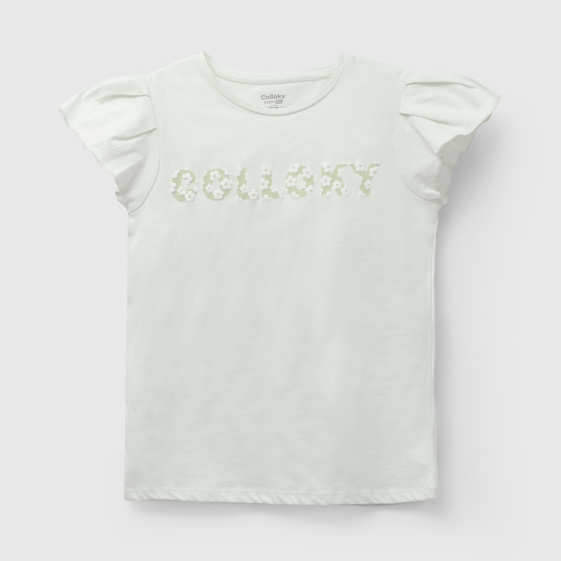 Pack Dos Poleras Colloky Flores Verde de Niña talla 3 a 12 añoss