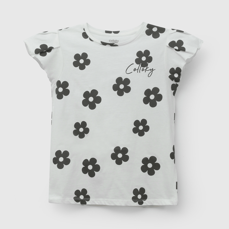 Pack Dos Poleras Colloky Flores Verde de Niña talla 3 a 12 añoss