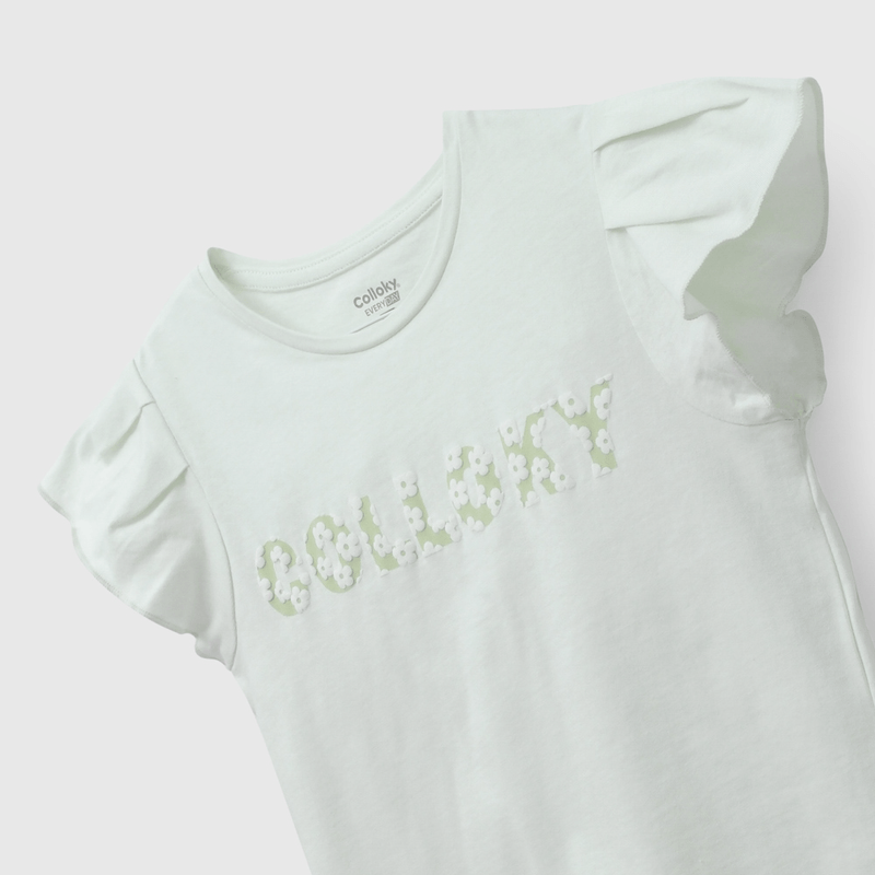 Pack Dos Poleras Colloky Flores Verde de Niña talla 3 a 12 añoss