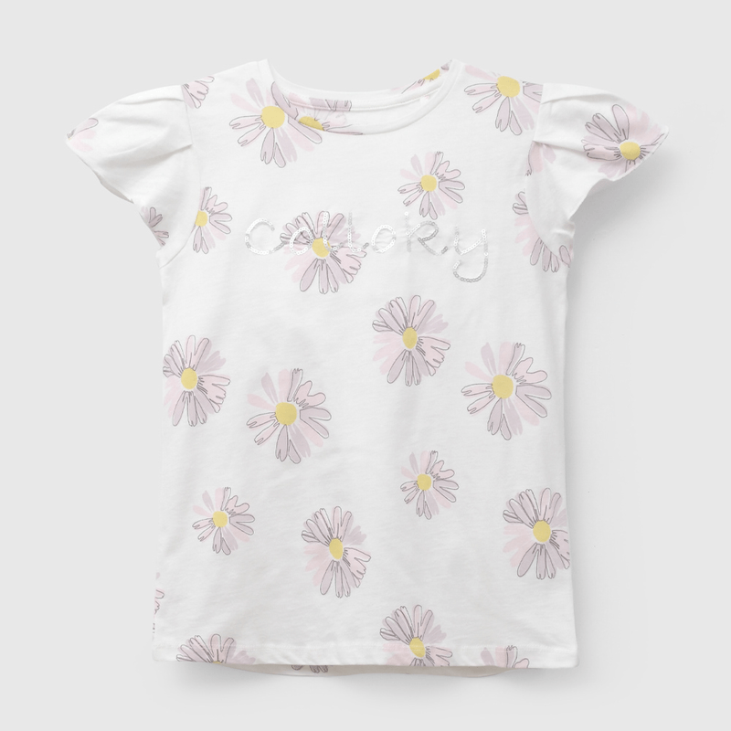 Pack Dos Poleras Colloky Flores Morado de Niña talla 3 a 12 añoss