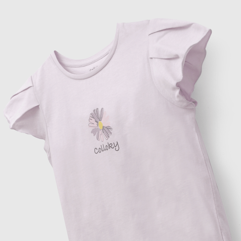 Pack Dos Poleras Colloky Flores Morado de Niña talla 3 a 12 añoss