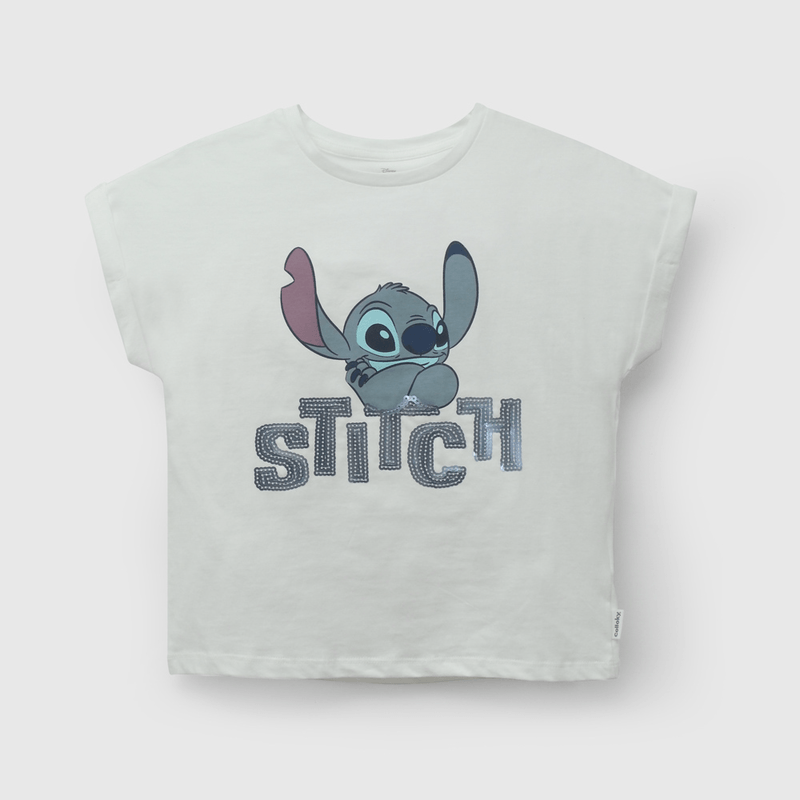 Polera Blanca Lilo Stitch de Niña talla 3 a 12 añoss