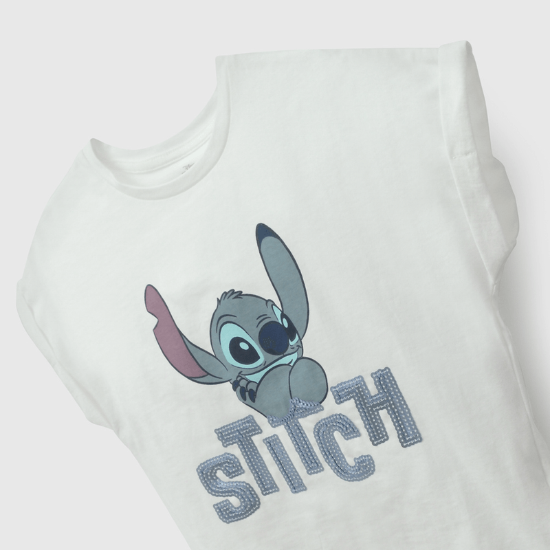 Polera Blanca Lilo Stitch de Niña talla 3 a 12 añoss