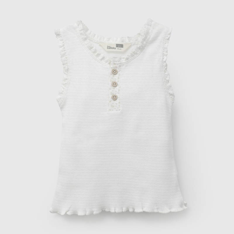 Polera Blanca Rib de Niña Infantil talla 3/6 M a 24m/36 M
