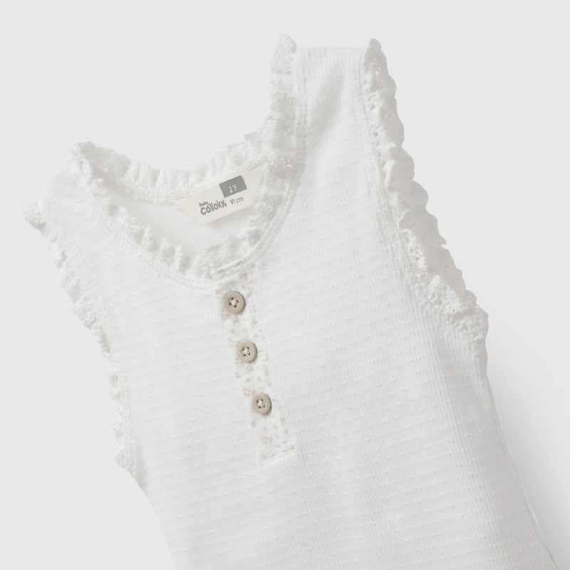 Polera Blanca Rib de Niña Infantil talla 3/6 M a 24m/36 M