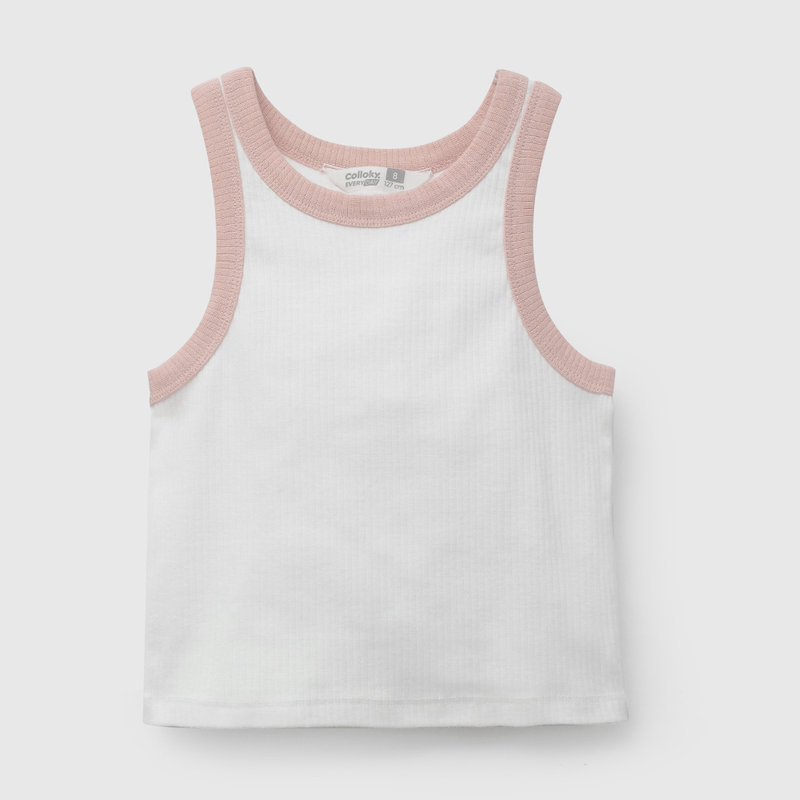 Polera Blanca Rib de Niña talla 3 a 12 añoss