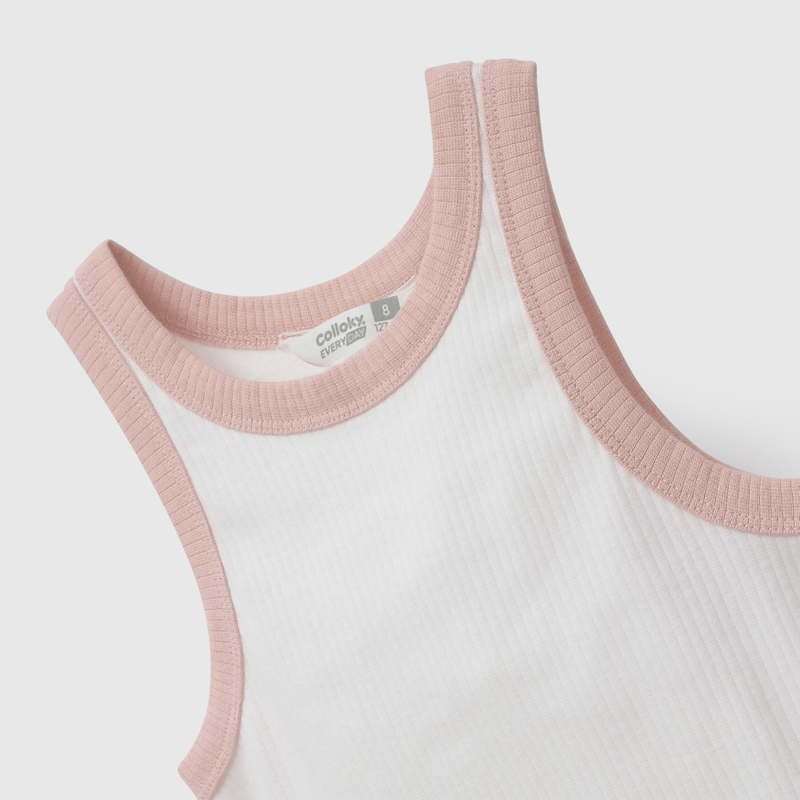 Polera Blanca Rib de Niña talla 3 a 12 añoss