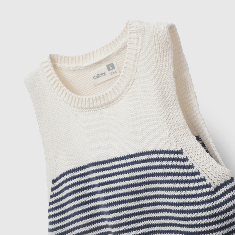 Sweater Rayas Azul Sin Mangas de Niña talla 3 a 12 añoss