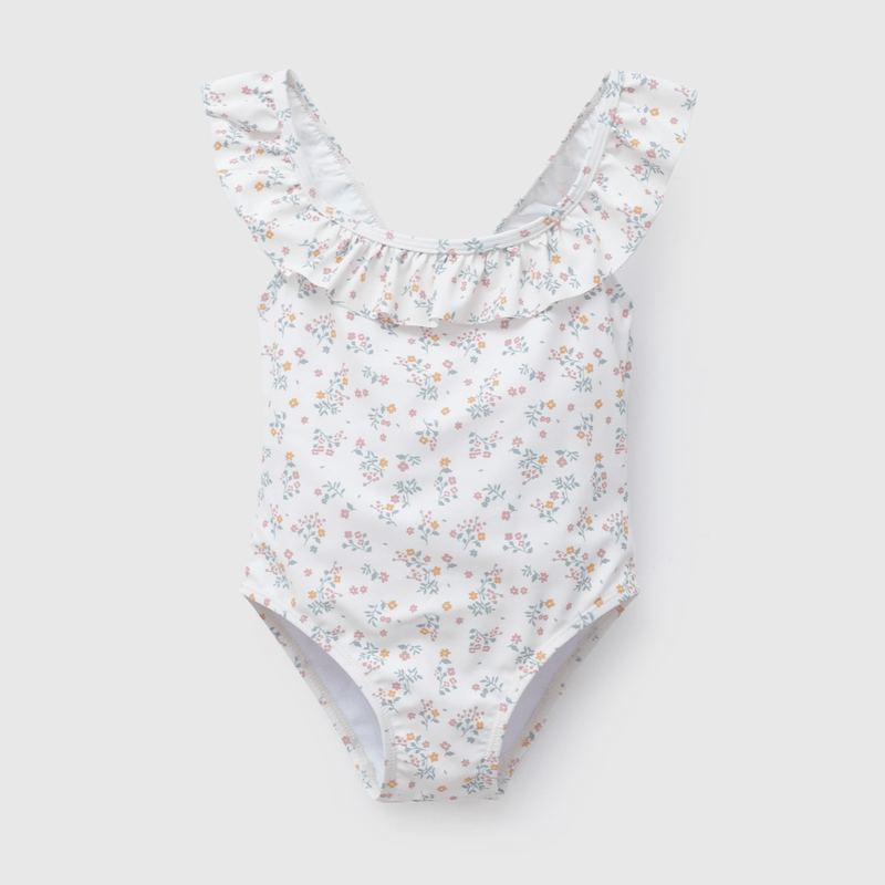 Traje De Baños UV Beige Flores de Niña Infantil talla 3/6 M a 24m/36 M