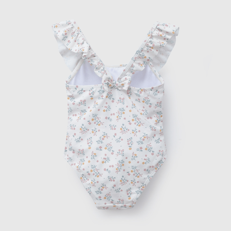 Traje De Baños UV Beige Flores de Niña Infantil talla 3/6 M a 24m/36 M
