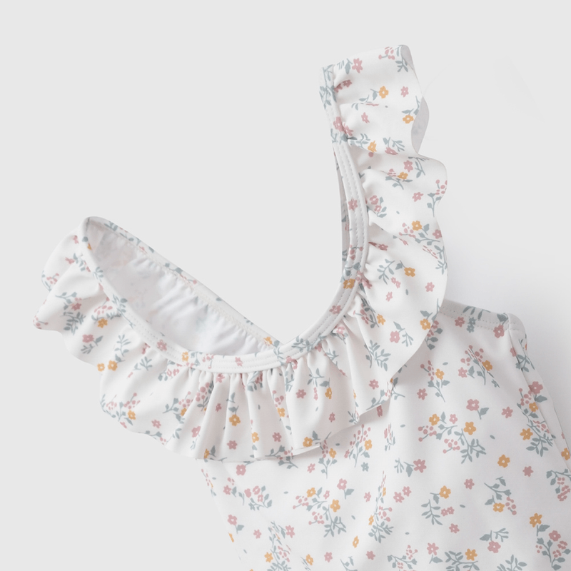 Traje De Baños UV Beige Flores de Niña Infantil talla 3/6 M a 24m/36 M
