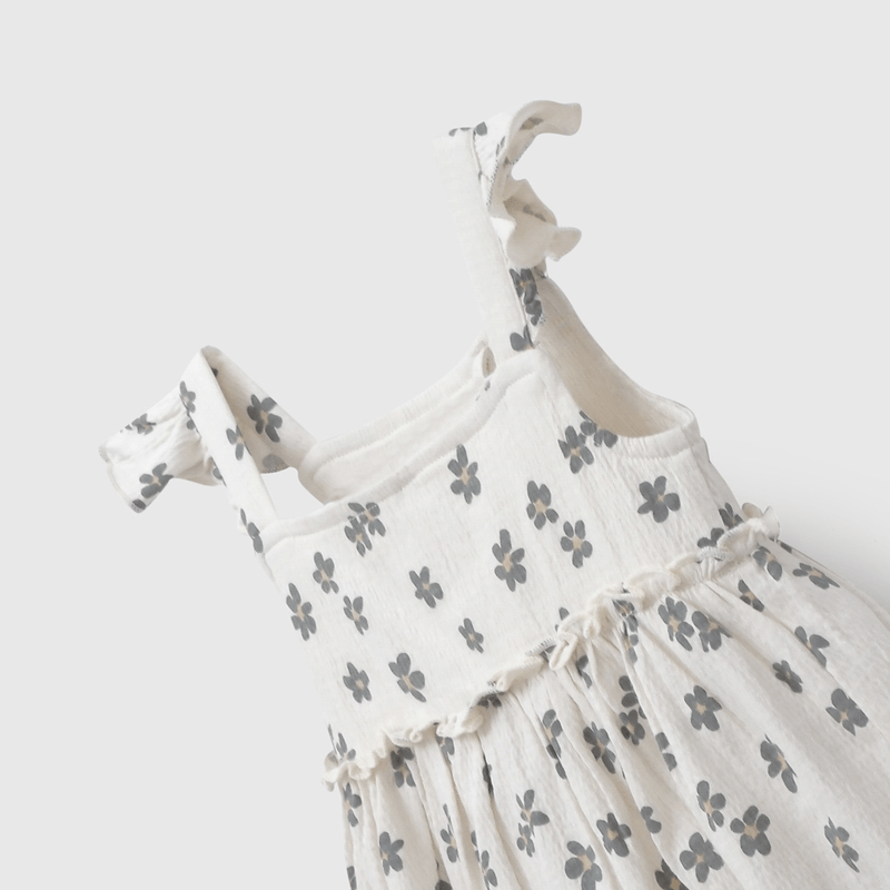 Vestido Beige Flores de Niña Infantil talla 3/6 M a 24m/36 M