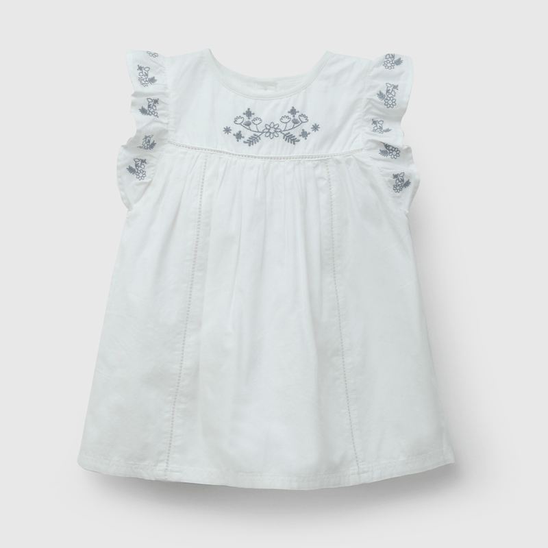 Vestido Blanco Bordado Flores de Niña Infantil talla 3/6 M a 24m/36 M