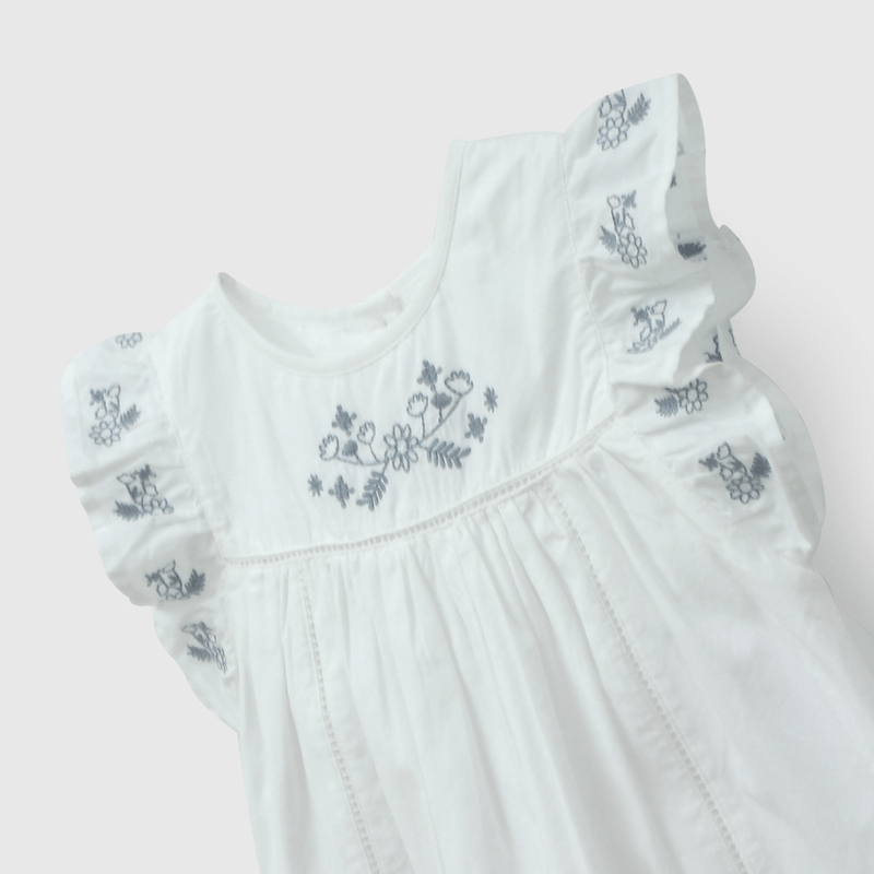 Vestido Blanco Bordado Flores de Niña Infantil talla 3/6 M a 24m/36 M