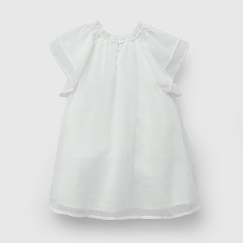 Vestido Blanco Manga Con Vuelos de Niña Infantil talla 3/6 M a 24m/36 M