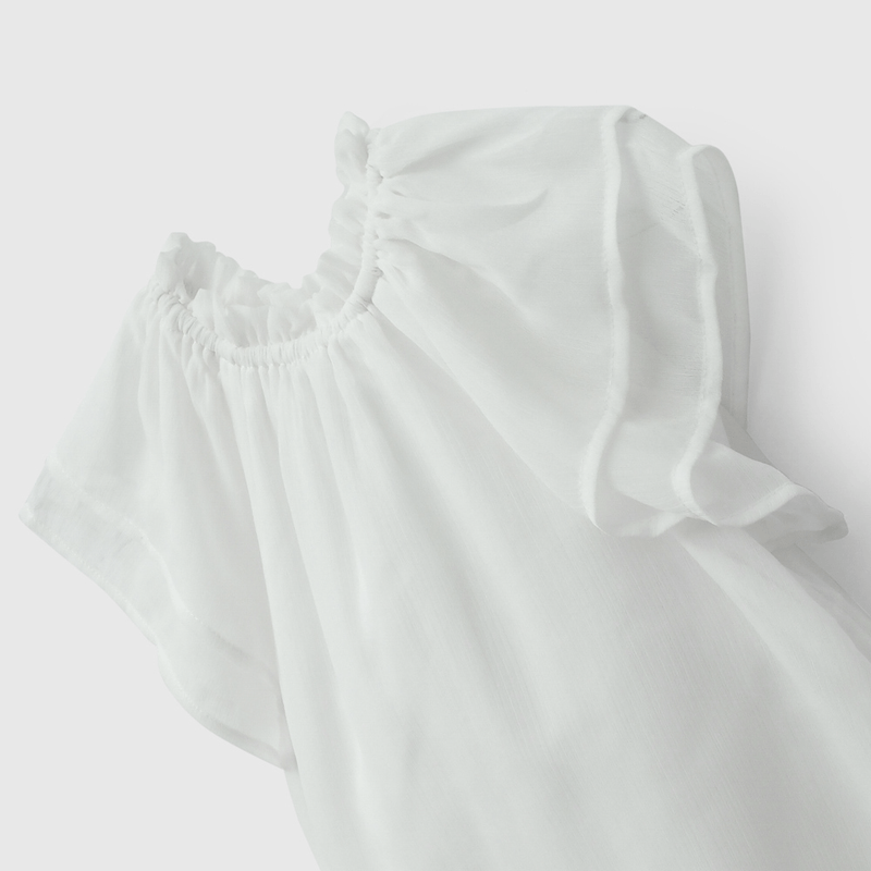 Vestido Blanco Manga Con Vuelos de Niña Infantil talla 3/6 M a 24m/36 M