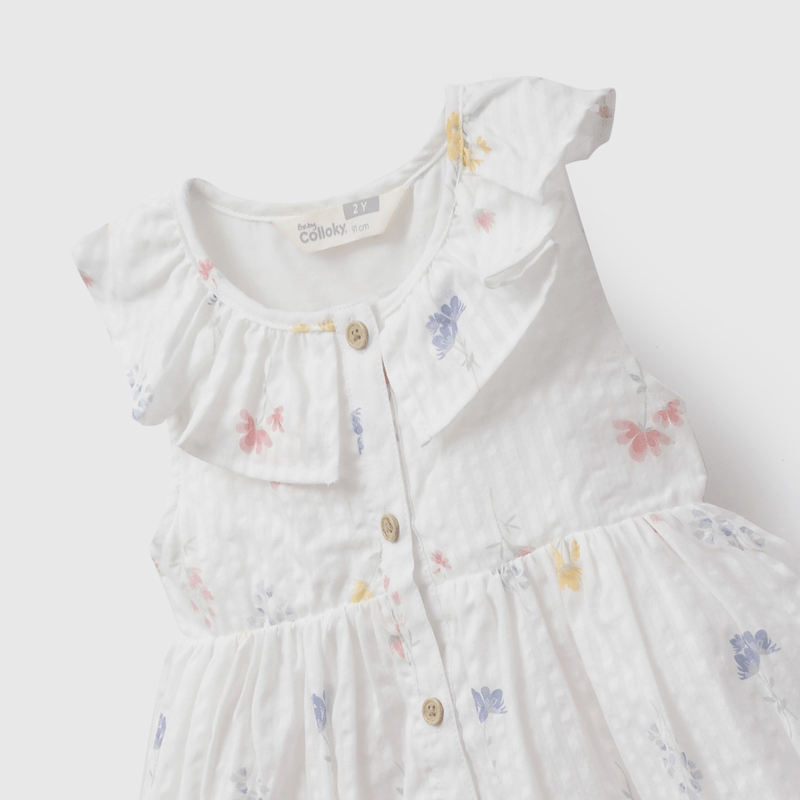 Vestido Blanco Vuelos de Niña Infantil talla 3/6 M a 24m/36 M