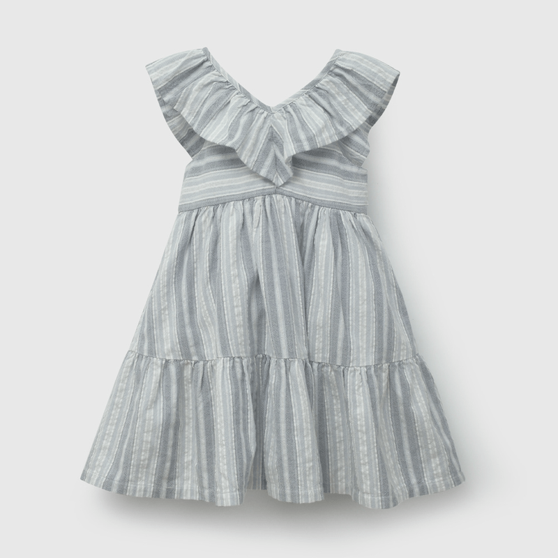 Vestido Celeste Vuelo Rayas de Niña talla 3 a 12 añoss