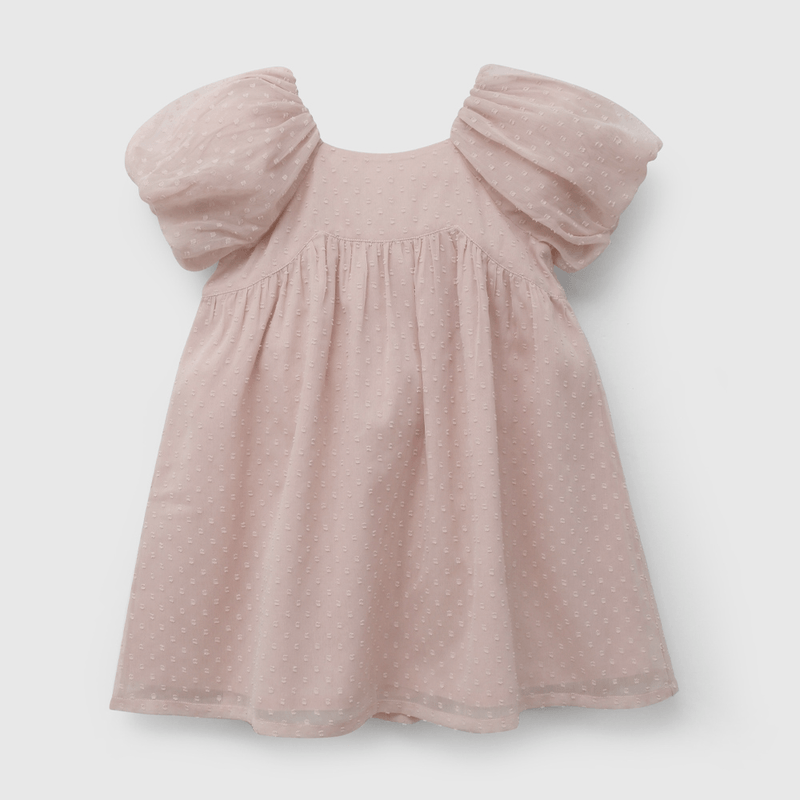 Vestido Rosado Manga Globo de Niña talla 3 a 12 añoss