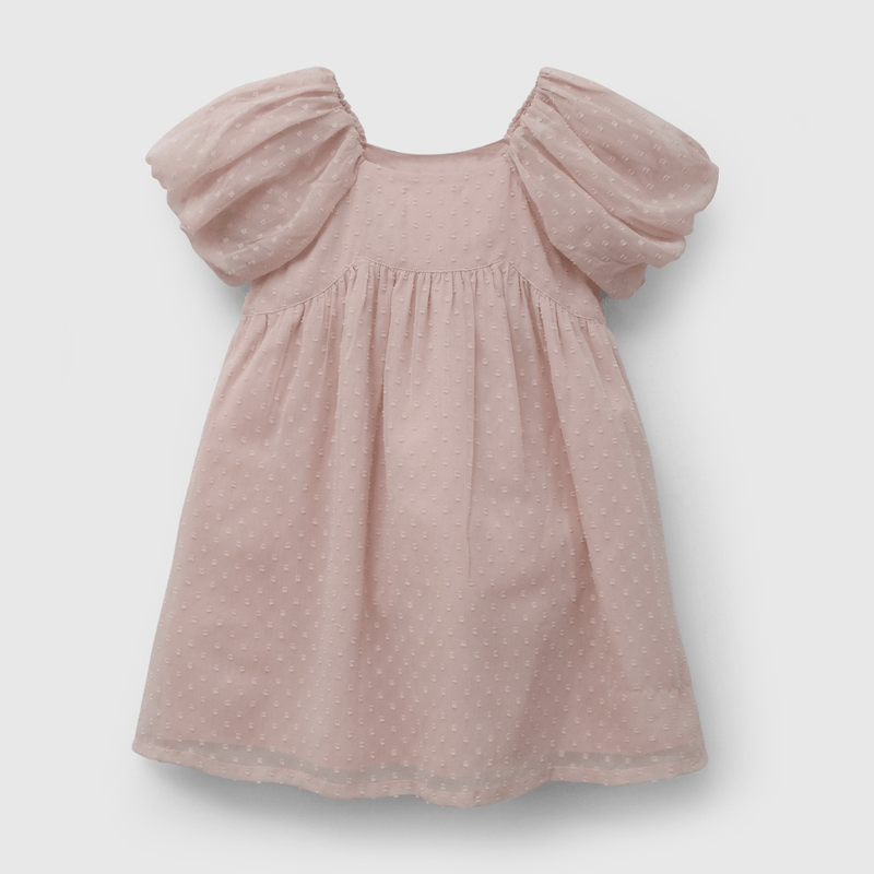 Vestido Rosado Manga Globo de Niña talla 3 a 12 añoss
