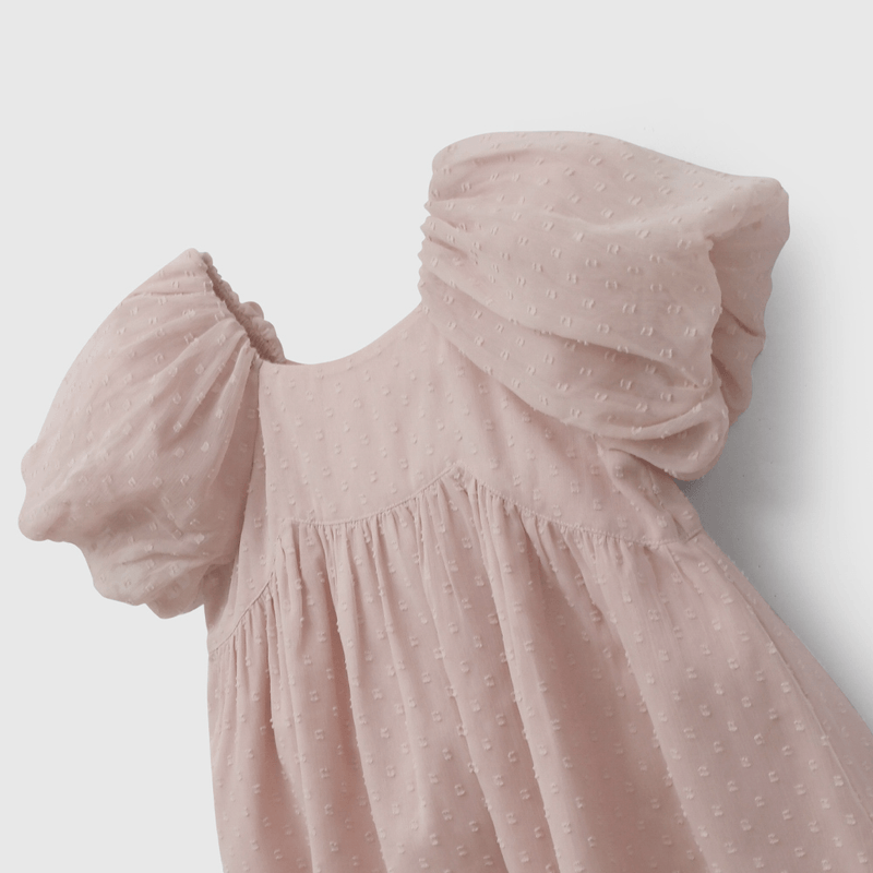 Vestido Rosado Manga Globo de Niña talla 3 a 12 añoss