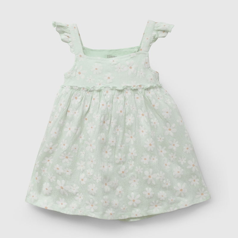 Vestido Verde Flores de Niña Infantil talla 3/6 M a 24m/36 M