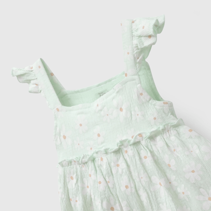 Vestido Verde Flores de Niña Infantil talla 3/6 M a 24m/36 M