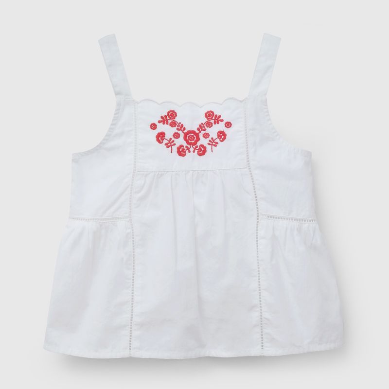 Blusa Flores Blanca Bordada de Niña talla 3 a 12 añoss