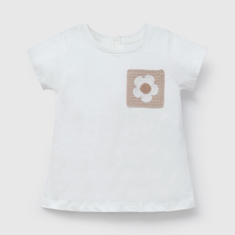 Polera Blanca Bolsillo Crochet de Niña Infantil talla 3/6 M a 24m/36 M