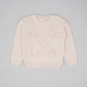 Sweater de niña corazones beige (3 a 36 meses)